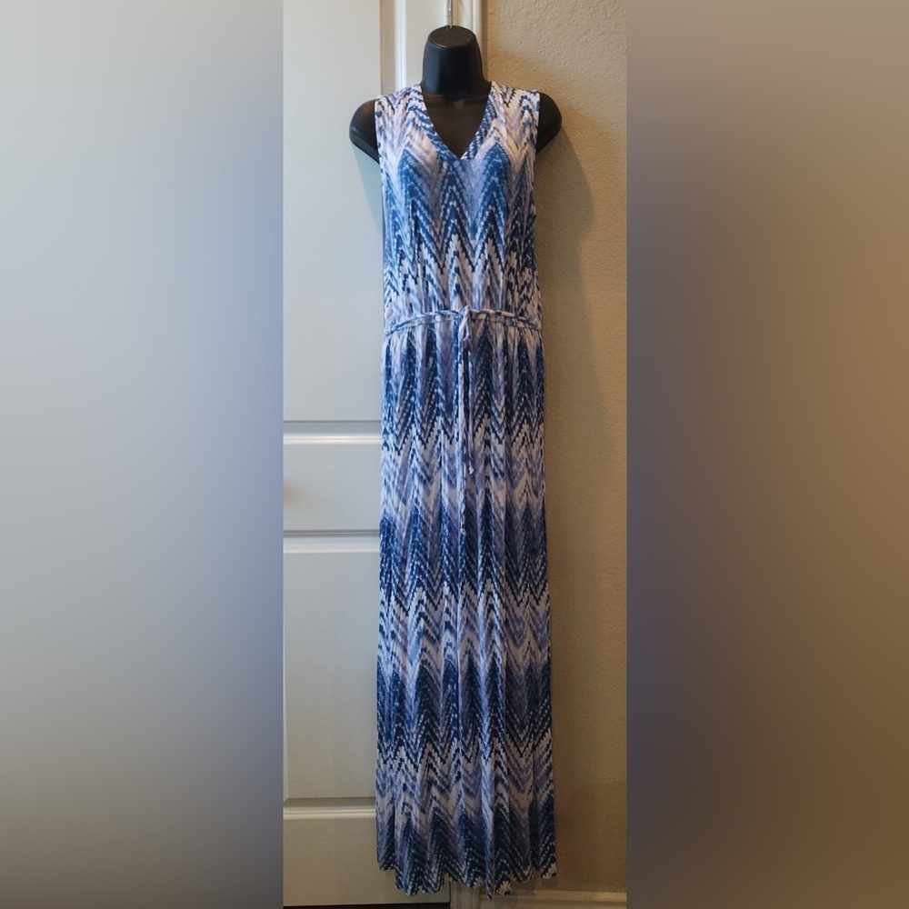 Design History Blue/white Sleeveless Long Maxi Dress Size Large, Tie Back